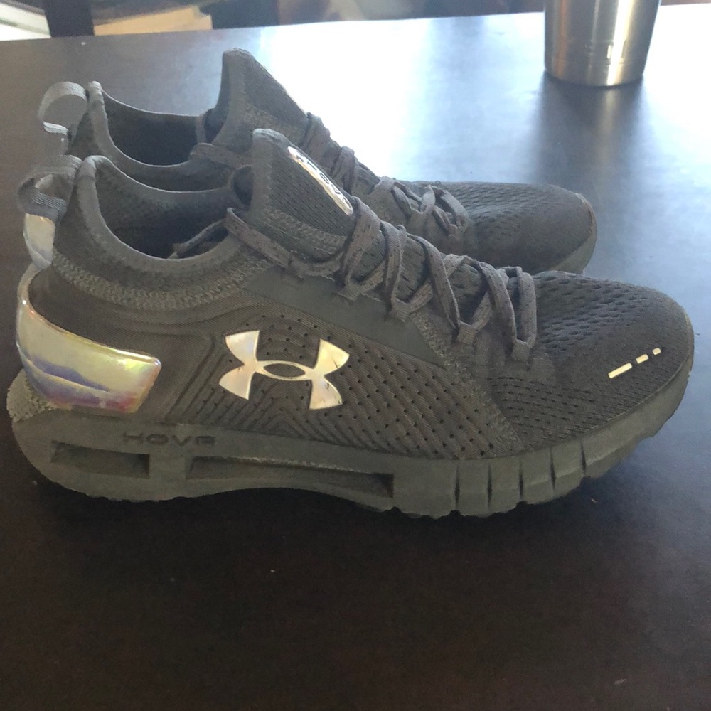 dark grey with metallic heal and details